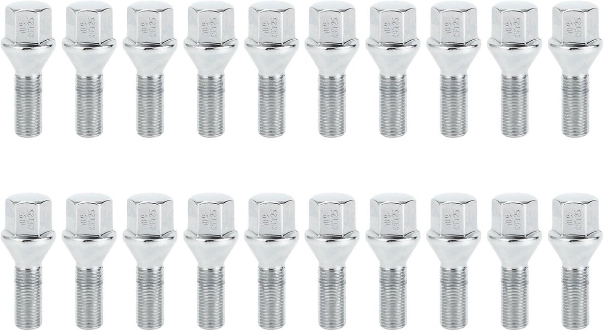 Kegelwielschroef M12 x 1,25 mm voor Peugeot 1007 - Zeskant, Robuuste Verlengde Schroeven, 20 Stuks, Ideaal voor Vervangingen en Reparaties