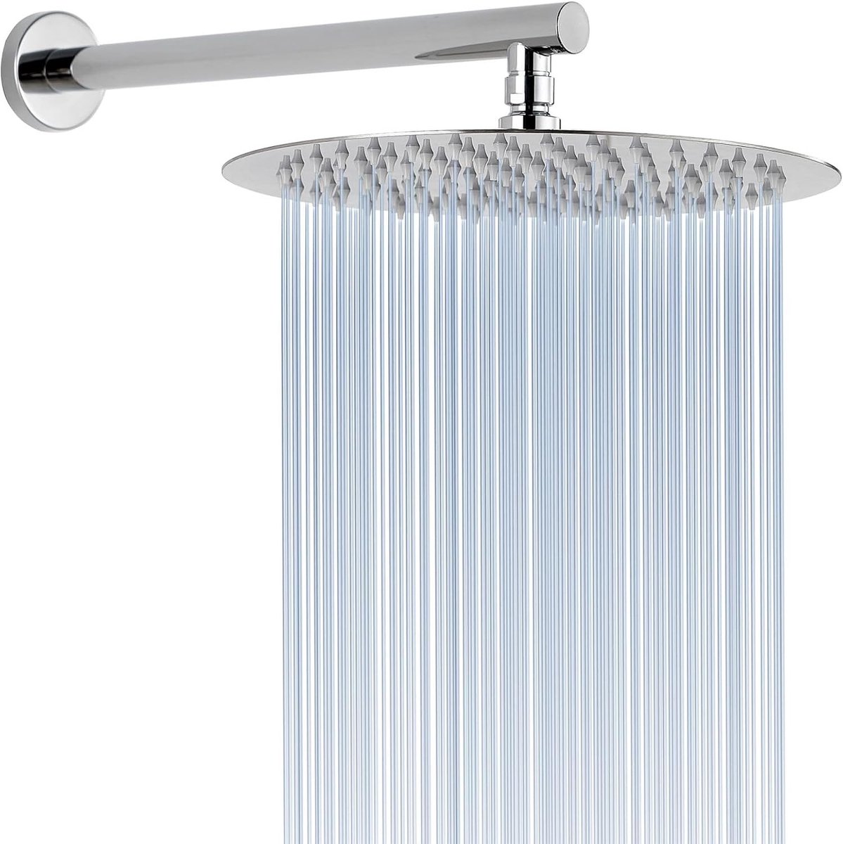Volledig metalen douchekop met verlengarm, roestvrijstalen waterval regen douchekop, grote ronde douchekop voor luxe badkamerervaring (30 cm douche + 38 cm verlengarm)