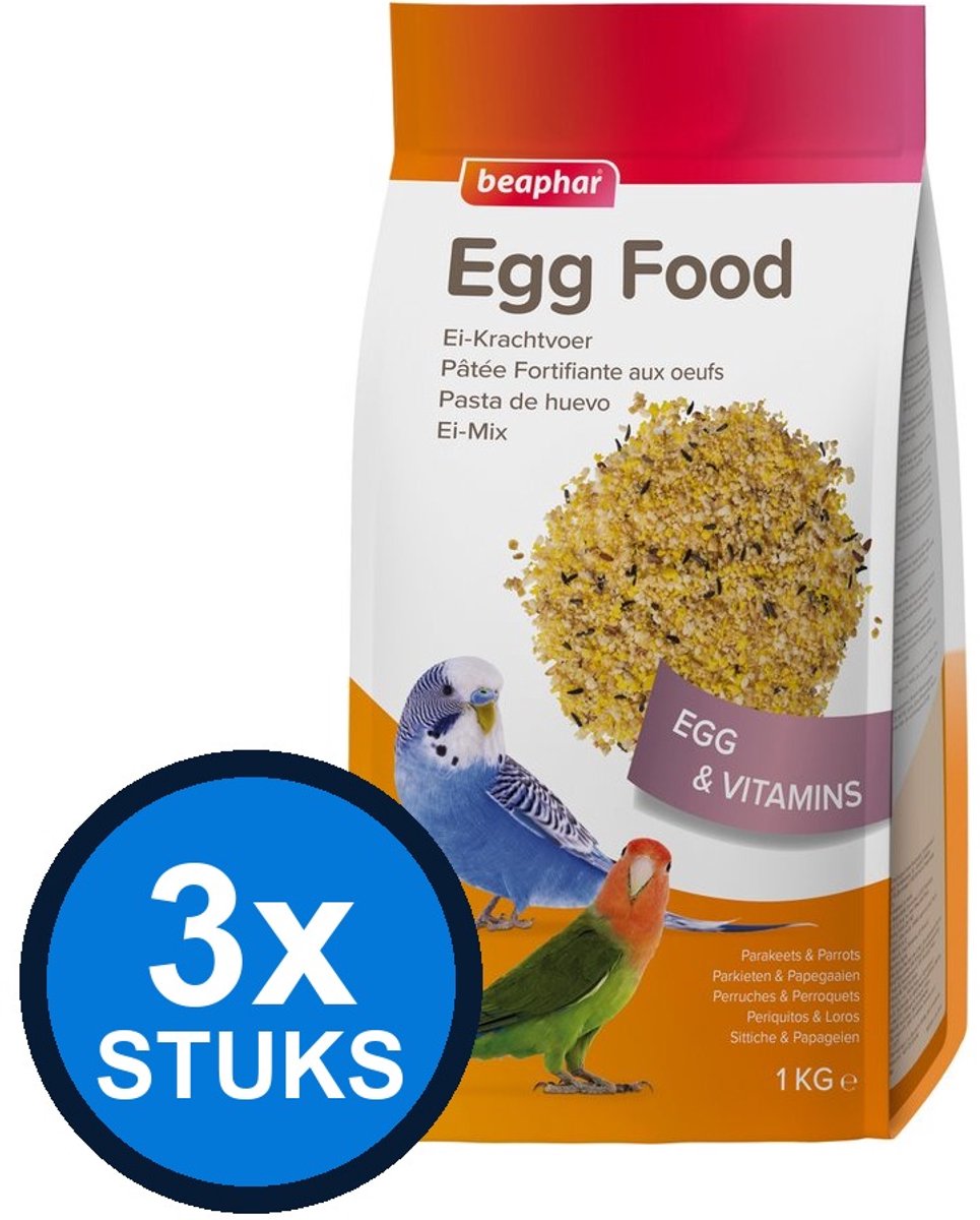 3x Beaphar - ei-krachtvoer parkieten&papegaaien 1kg - Vogelvoer - 1 kg