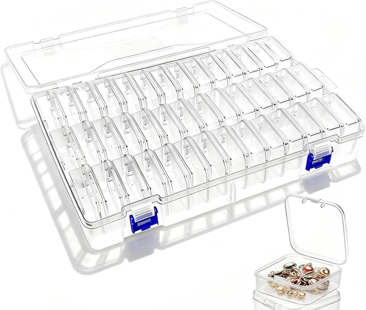 Opslagdozen voor Kleine Onderdelen - 45 Transparante Dozen met Deksel, 5.5 x 5.5 x 2 cm, Ideaal voor Organisatie en Sorteren van Accessoires
