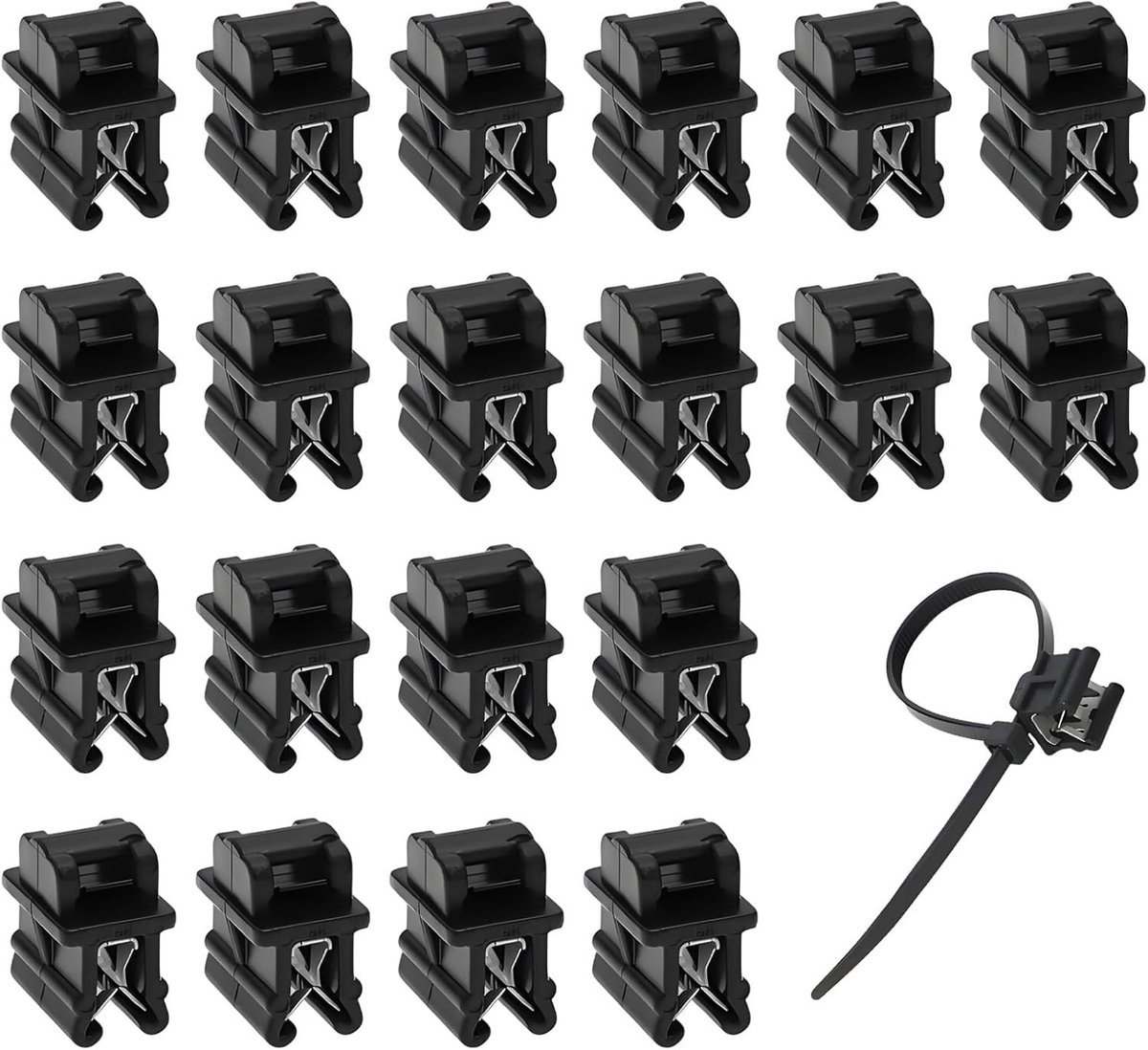 Set van 20 Kabelbinders Clips 15 x 10.8 x 3 mm - Plastic Bevestigingshouders voor Kabels, Kabelbeheer en Organisatie in Zwart