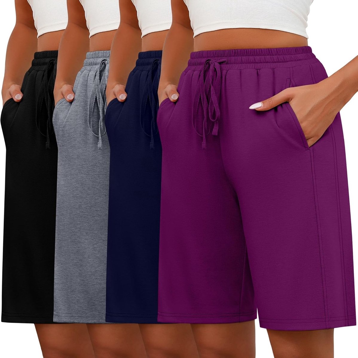 4-delige Dames Bermuda Shorts met Touwtjes, Elastische Taille en Wijde Pijpen voor Comfortabele Casual Outfits