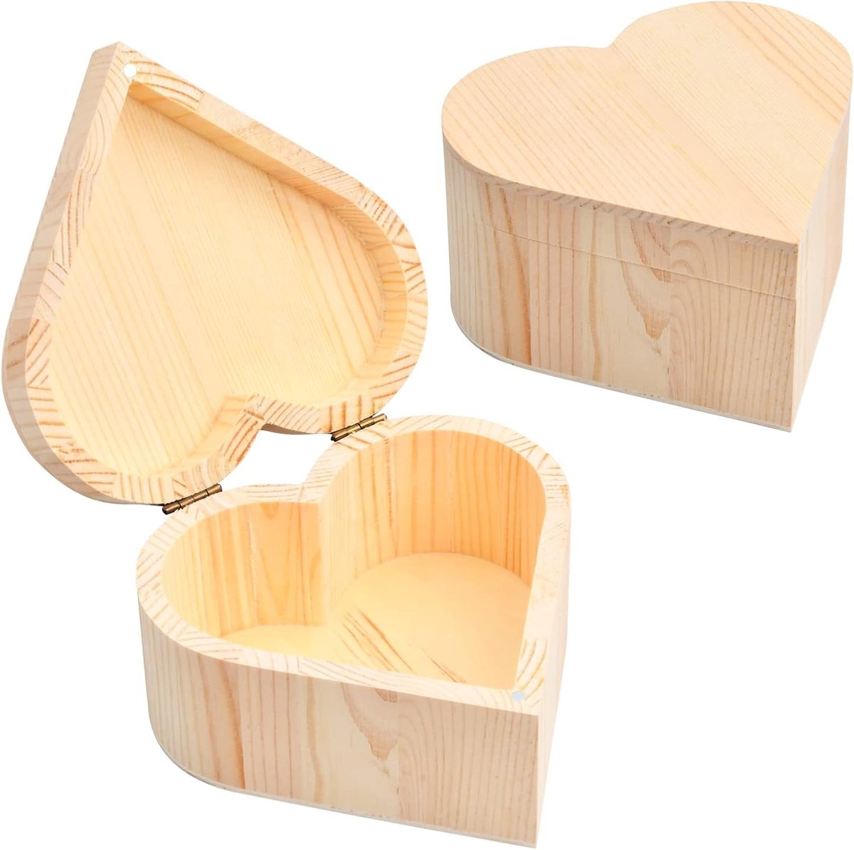 Set van 2 Houten Dozen met Deksel, 13 x 13 x 7 cm, Natuurlijke Houten Opslagdozen voor Knutselen, Decoratie en DIY Projecten