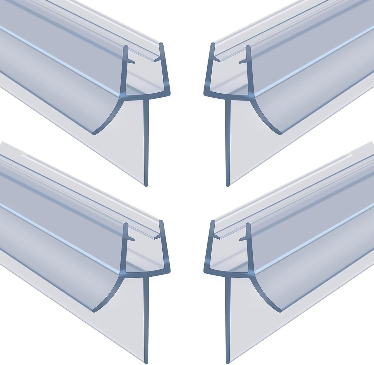 Douchedeurafdichtingen voor 4-6mm glas, watergeleiding en afdichtlip, geschikt voor badkuipen en douchecabines - Set van 4 stuks (30CM)