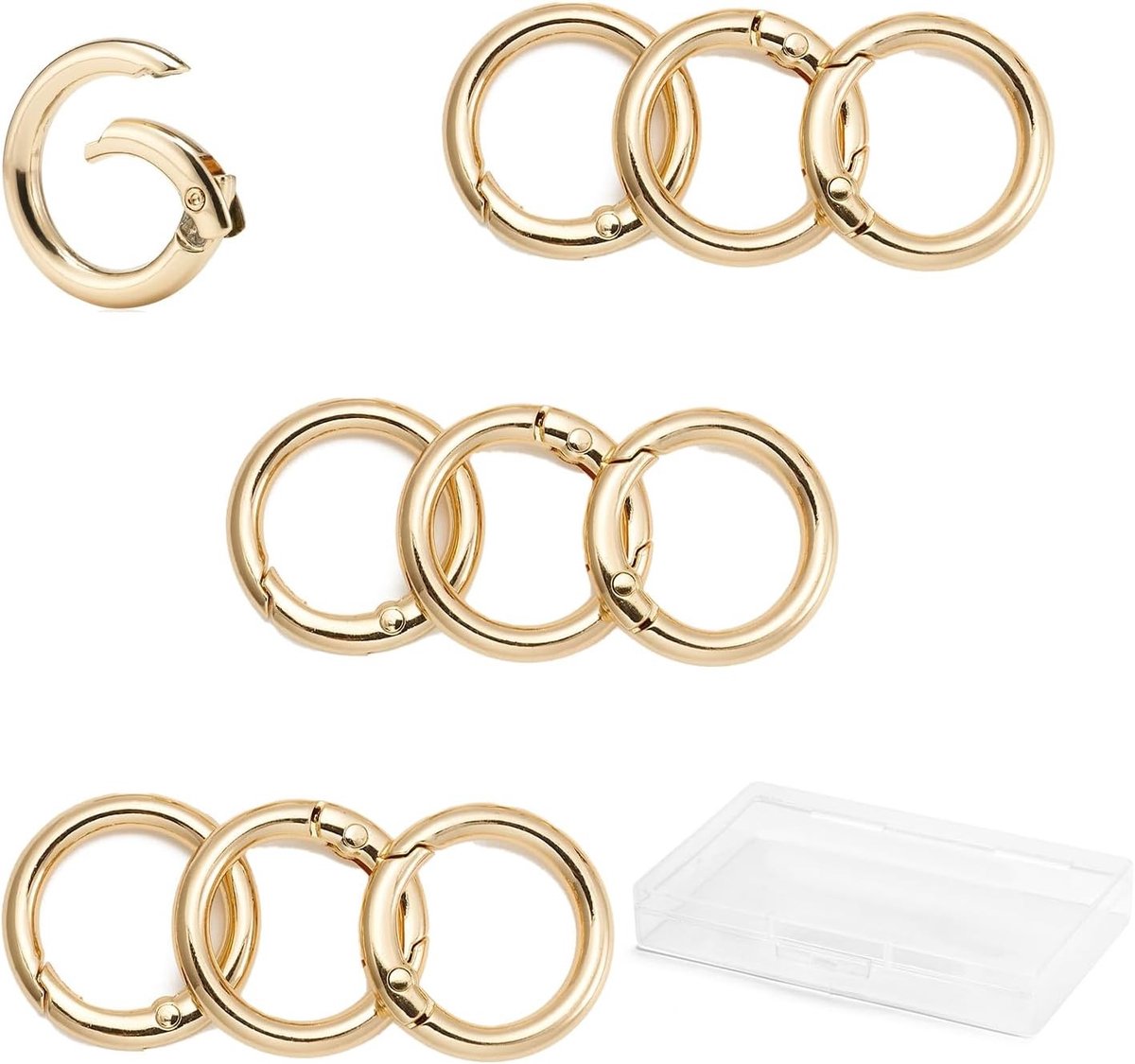 10 Stuks Trigger Spring O-Ringen, Metalen Rond Veer Split Karabijnhaak voor Sleutelhangers, Handtassen en DIY Versieringen (Goud 32mm)