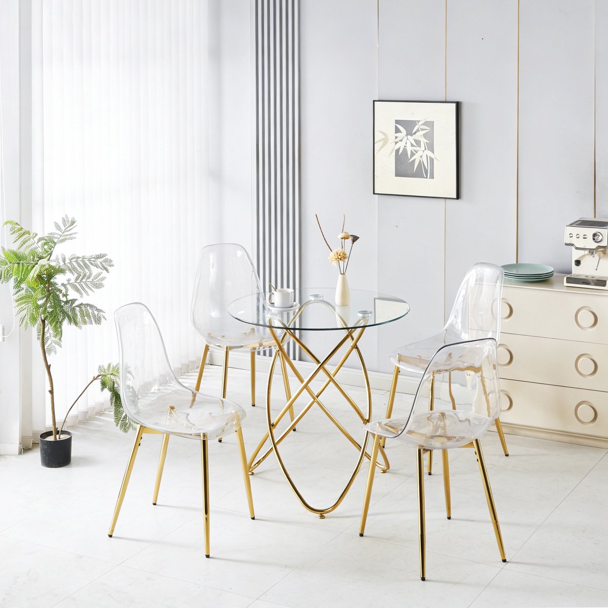 DESMIU Set Tafel En Stoelen 80 x 80 x 75 cm - 1 Tafel Met 4 Stoelen En Hoge Rugleuning - V
