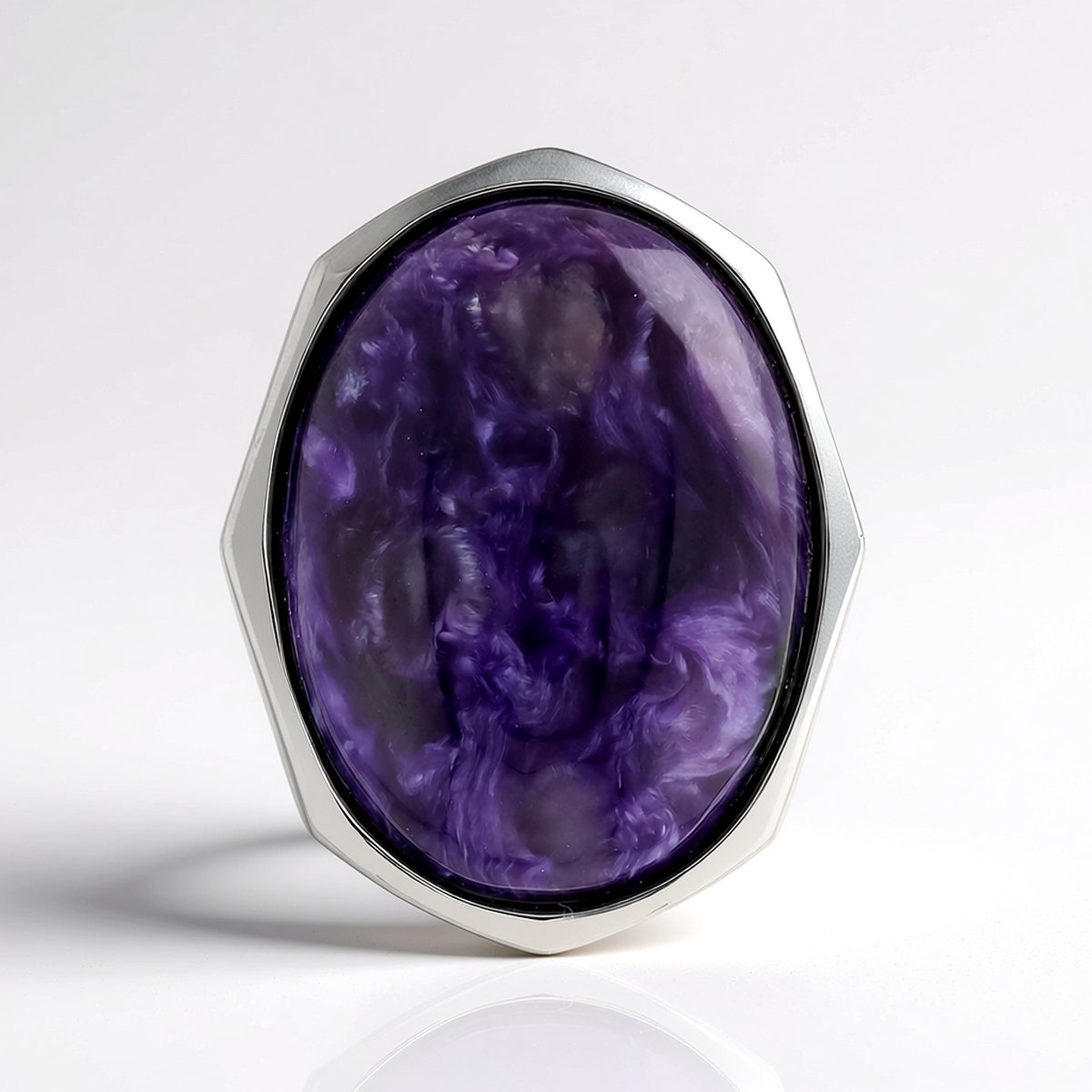 Cavill - Zilveren Ring met 13,56 ct Russische Charoiet Ovaal Cabochon - 925 Sterlingzilver - Paarse Edelsteen - Unieke & Duurzame Sieraden