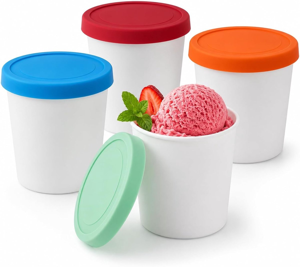 Set van 4 Herbruikbare IJscontainers van 250ml met Siliconen Deksel, BPA-vrij en Voedselveilig voor IJsopslag en -bereiding