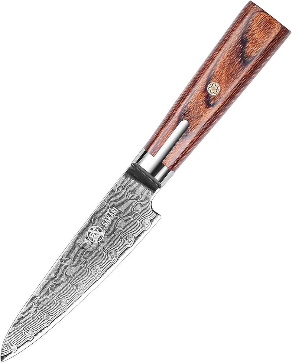 Handgeforgeerd 11cm Japans Schilmes, S301 Damascus Poederstaal, Precisie Keukenmes voor Fruit en Groenten