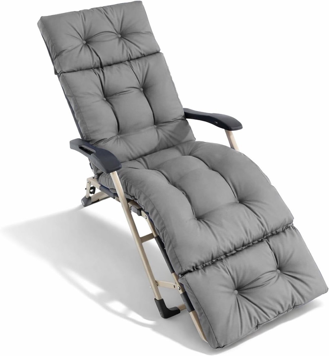 Comfortabele Tuinligkussen 190 x 54 cm, Antislip Onderkant, Verstelbare Hoofdkap en Bevestigingsbanden, Dikke Bekleding voor Tuin, Balkon en Terras (Grijs)