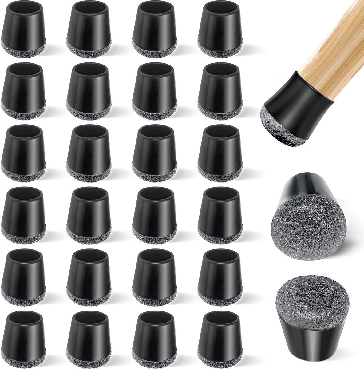 Stoelpootbeschermers - 24-delige set - Viltbeschermers - Tafel- en stoelpootbeschermers - Pootbeschermers voor krukjes - Geluidsdempend en slijtvast - Antislip stoelhoezen - Meubelbeschermers - Zwart