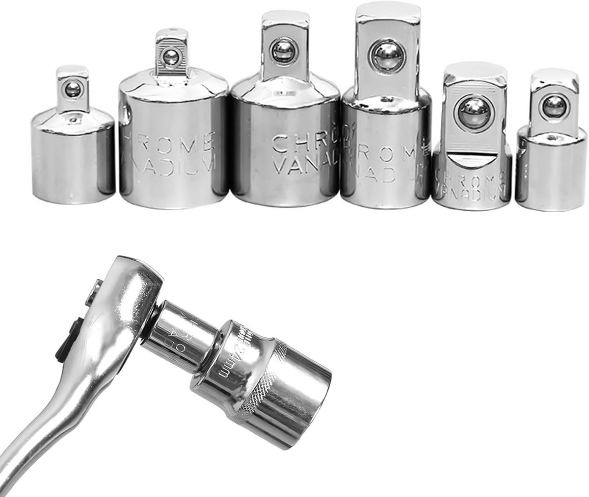 Adapter Set voor 1/2, 3/8 en 1/4 Steeksleutel - 6-delige Set van Chrome Vanadium Staal voor Klussen en Reparaties