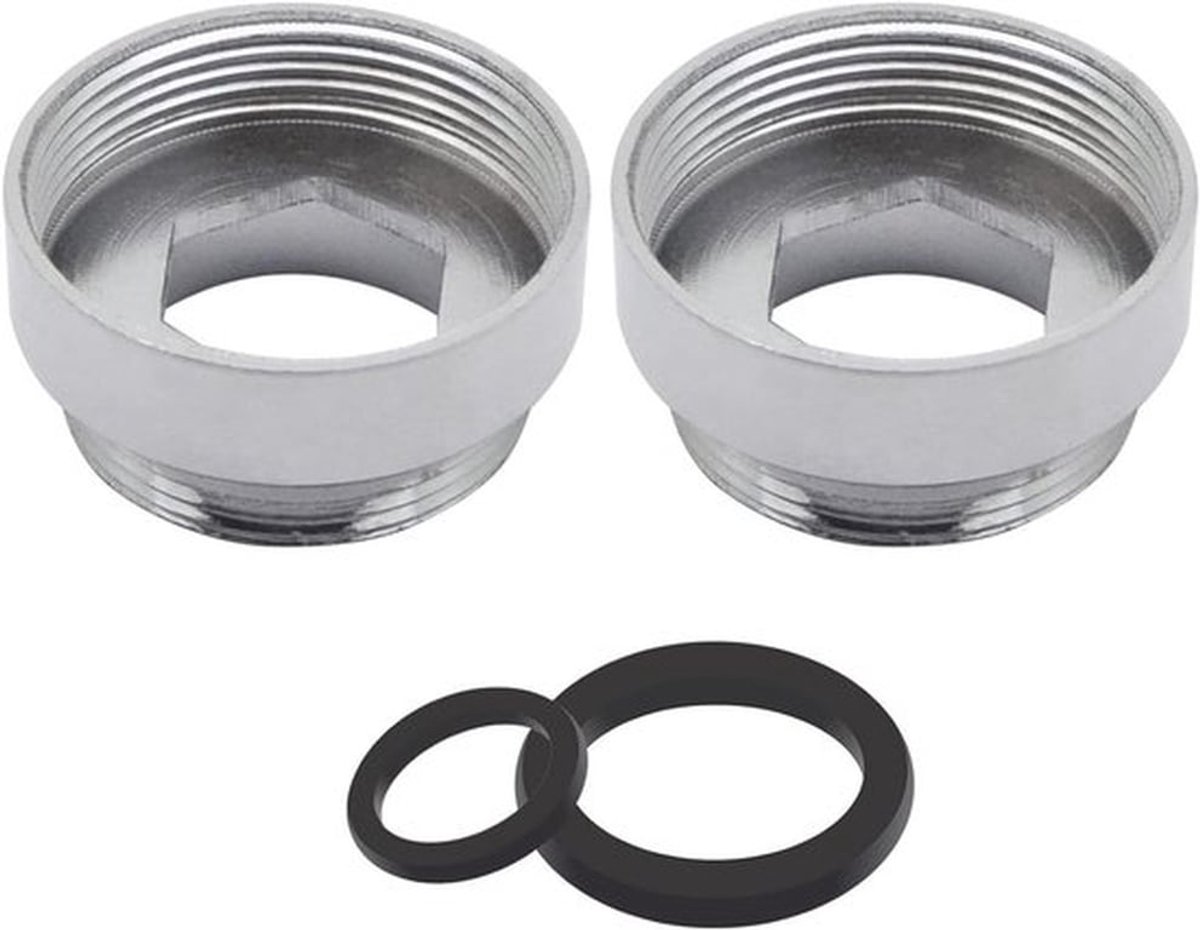 Kraanadapter van robuust massief metaal met 24 mm bus en 22 mm stekker, ideaal voor waterzuiveraars en eenvoudige aansluiting van beluchters