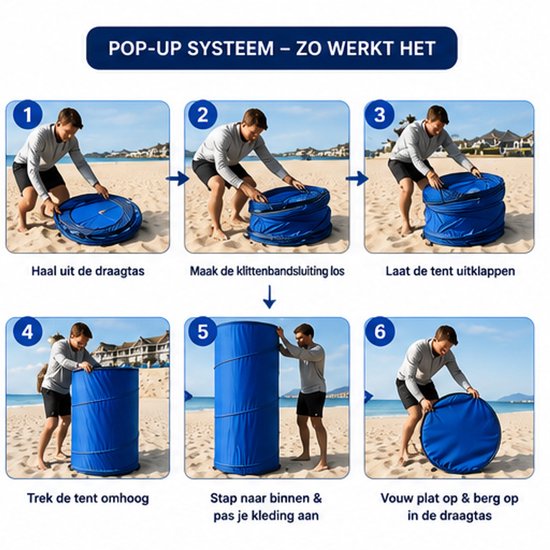 SUMOH® Pop-Up Omkleedtent - Mobiele Omkleedruimte, Draagbare Verkleedcabine, Privacytent, Strandkleedkamer en Paskamer - Opvouwbare Instant Changing Room voor Camping, Strand, Zwemmen, Sport, Festivals, Dans en Fotografie - 1 Persoon - Blauw van sumoh — afbeelding 3
