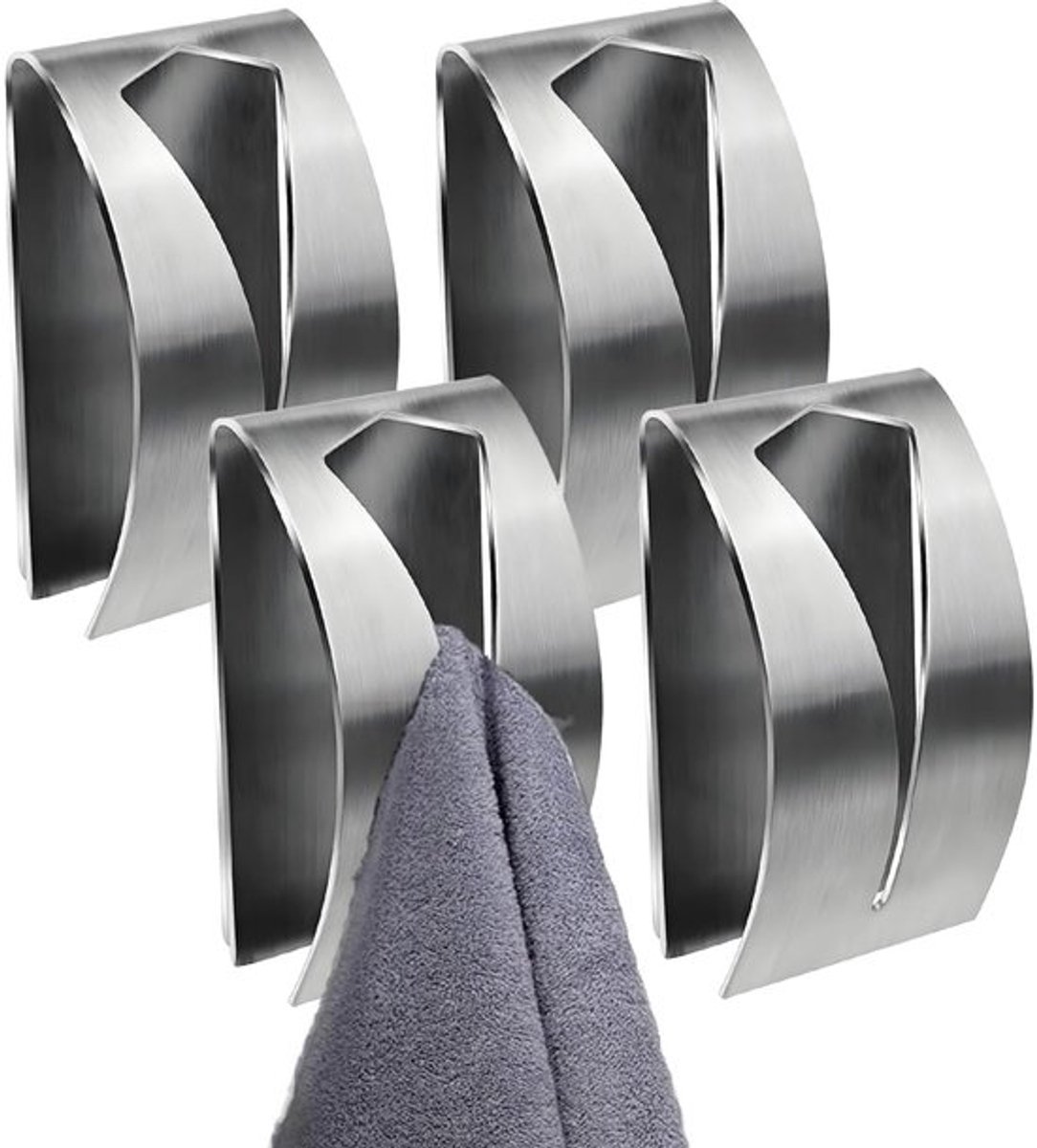4 Stuks Zelfklevende Handdoekclips Handdoekhaken RVS Handdoekhaken Theedoekhaken Geen Boren Handdoekclips Keukenhanddoekhaken Handdoekhouder voor Keuken Badkamer