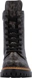 Bruine veterboot met luipaardprint, zwarte veters en dikke zool.