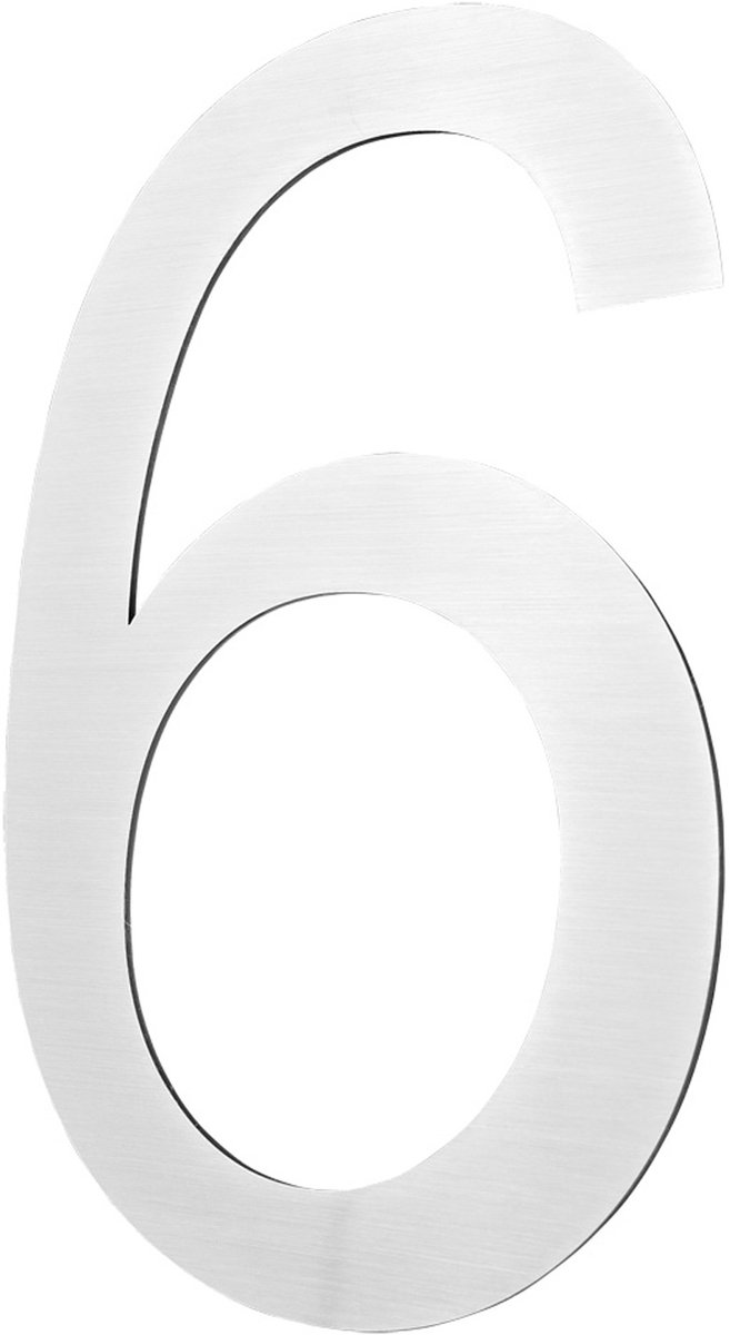 Roestvrijstalen huisnummer – 20 cm groot – Huisnummer 6 – Geborsteld 2D Arial – V2Aox