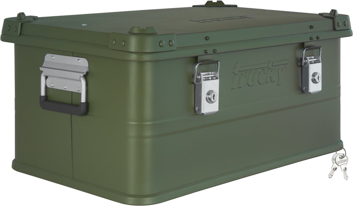 Aluminium kist met deksel, groene aluminium kist, aluminium kist 50 liter, transportkist, metalen kist, aluminium opbergkist, afsluitbare metalen kist, Trucky