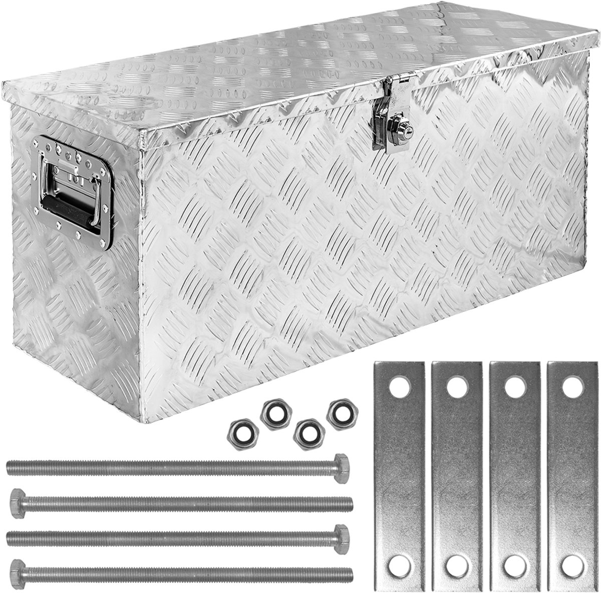 trucky Aluminium gereedschapskist voor vrachtwagens, model D080, 78 x 28 x 35 cm, afsluitbaar, robuust traanplaat, inclusief montageset, voor werkplaats, auto en hobby