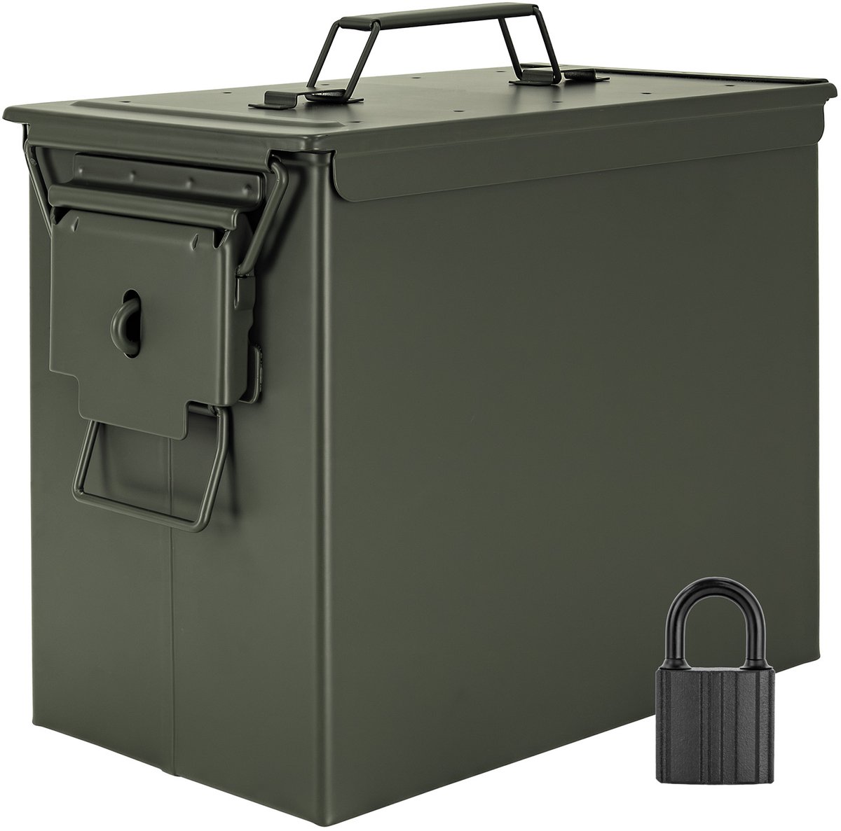 Trucky Munitiekist met slot – Metalen munitiekist, opbergkist met deksel – 33 x 19 x 28 cm – Legergroen metaal