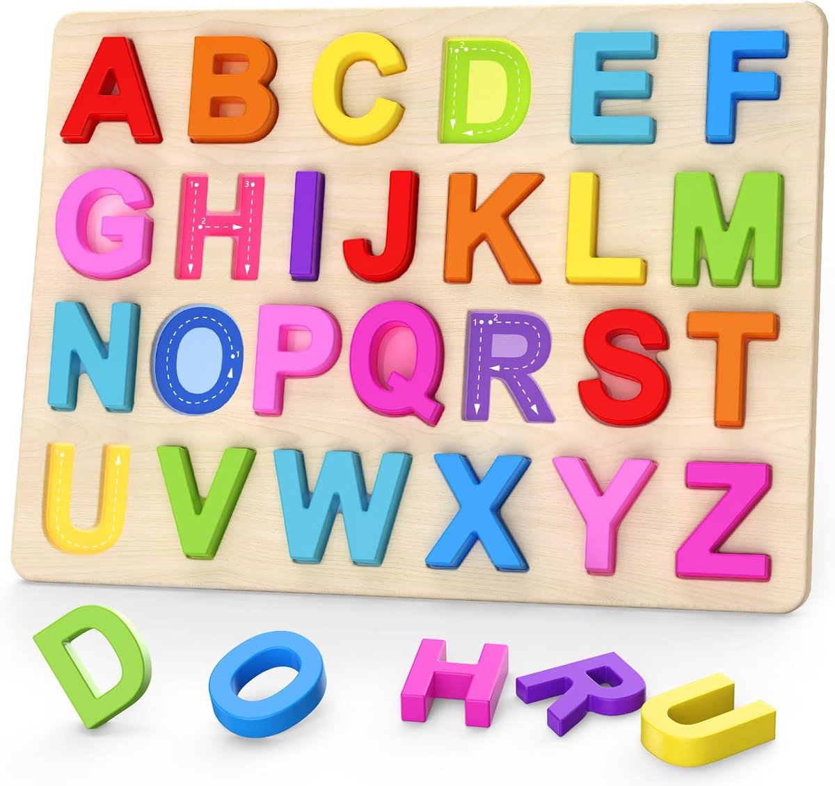 Tolvia Houten Alfabet Puzzel - Montessori ABC Puzzel voor Peuters en Kleuters, Educatief Houten - LeerspeelgoedPeuterspeelgoed