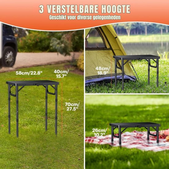KIRA® Campingtafel - Opvouwbare Tafel - Draagbare Opklapbare Tafel - Zwart ‎40cm x 58cm x 70cm van Kira — afbeelding 2
