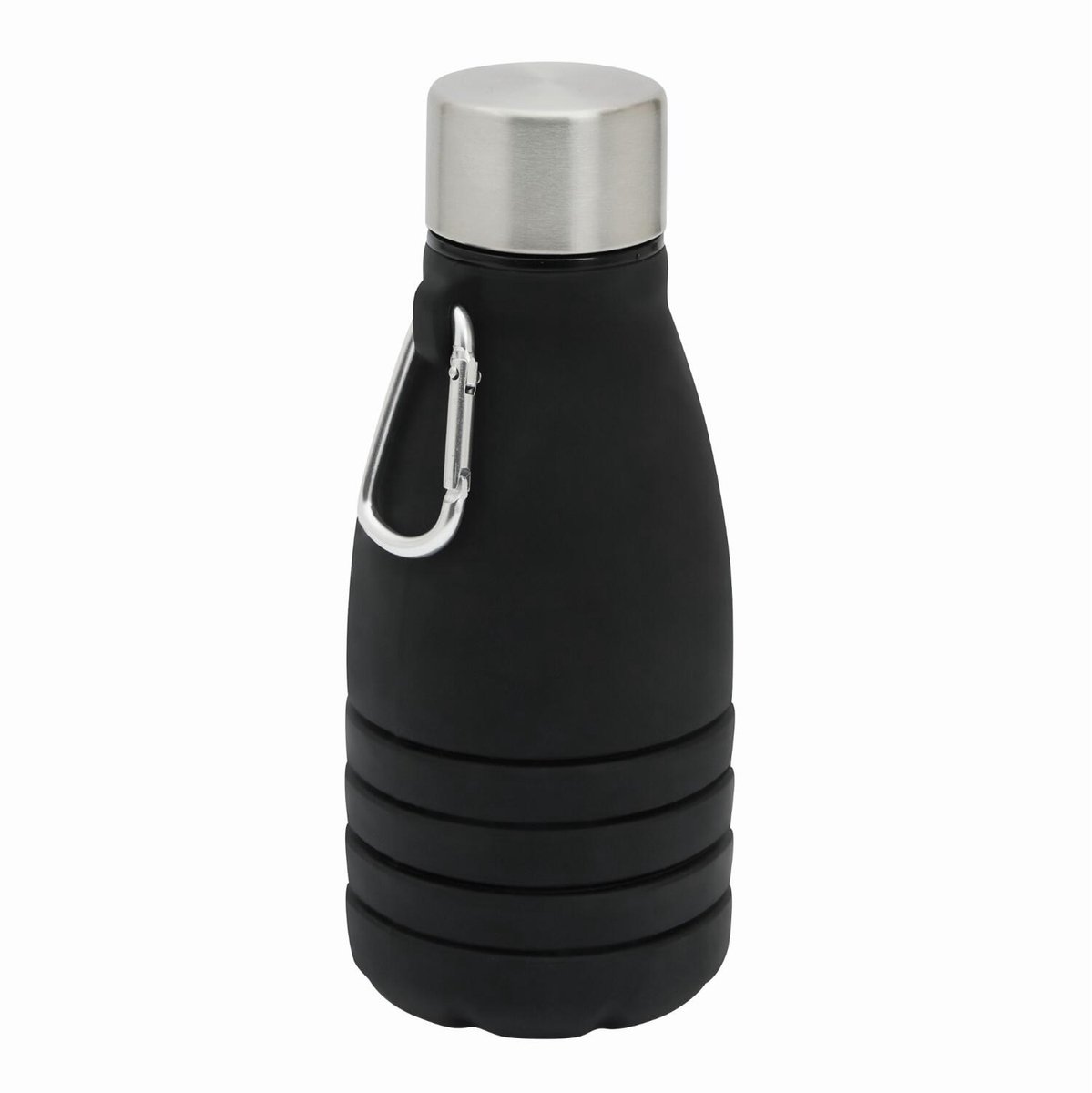 Trendoz Opvouwbare drinkfles - waterfles - zwart - kunststof - 550 ml - schroefdop - ophanghaak - 8 cm indrukken - sport - op reis - ruimtebesparend