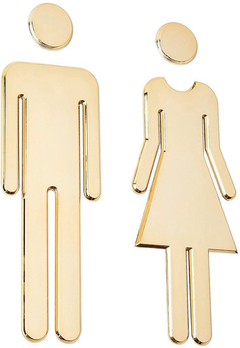 Zelfklevende toiletdeurplaat voor dames en heren, badkamerdeurborden voor thuis, hotel, kantoor, winkel, parkeerplaats, restaurant (goud)