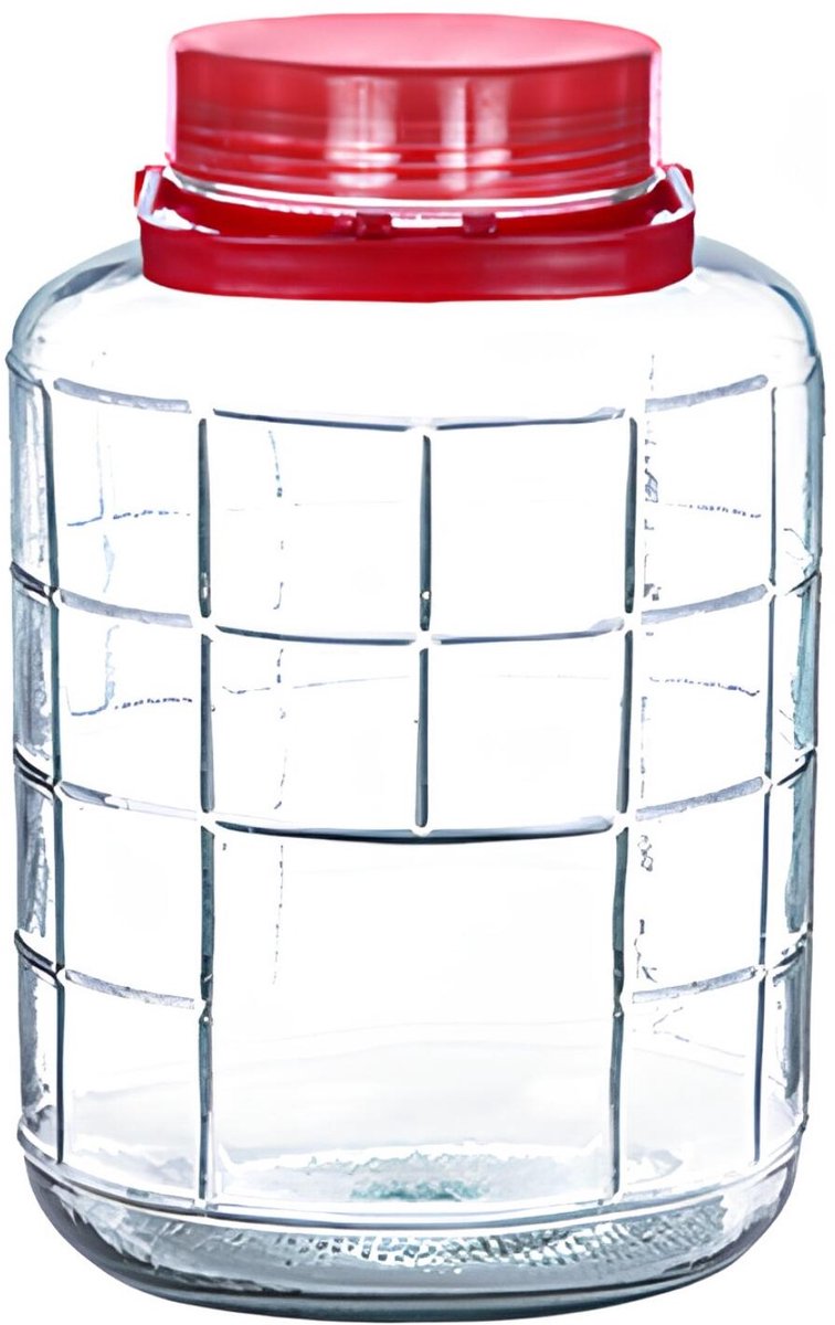 Alessandro XXL voedsel opslag container - glas - 12 liter - afsluitdop en hengsel - transparant/rood - Weckpotten - Opslagpotten - 24 x 36 cm