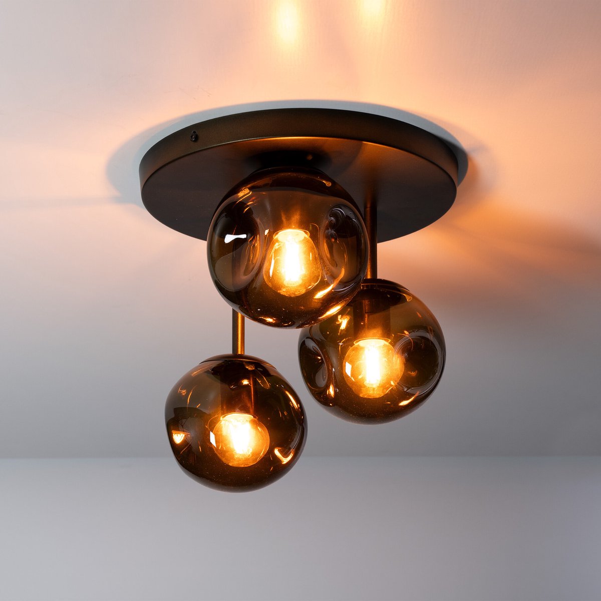 PS-Collection Plafondlamp Sienna Bruin Glas 3-lichts - Stellar - plafondlampen, plafonniere, plafondlamp zwart, plafond lamp, plafondlamp led, plafondlamp industrieel