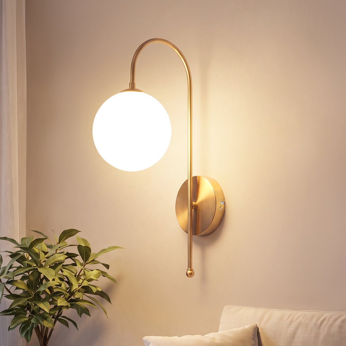 NETTLIFE Wandlelamp Goud - Grote Glazen Bol G9 - Ø47 cm - Tweezijdige Verlichting - Vintage Design - Metaal - voor Slaapkamer | Woonkamer | Hal | Badkamer | Hotel - zonder Lichtbron