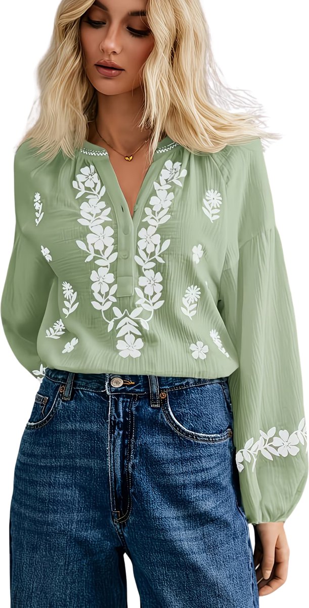 Currero Linnen Blouse Dames T-Shirt Polo Overhemd Shirt Zomer Ibiza Stijl Matchagroen