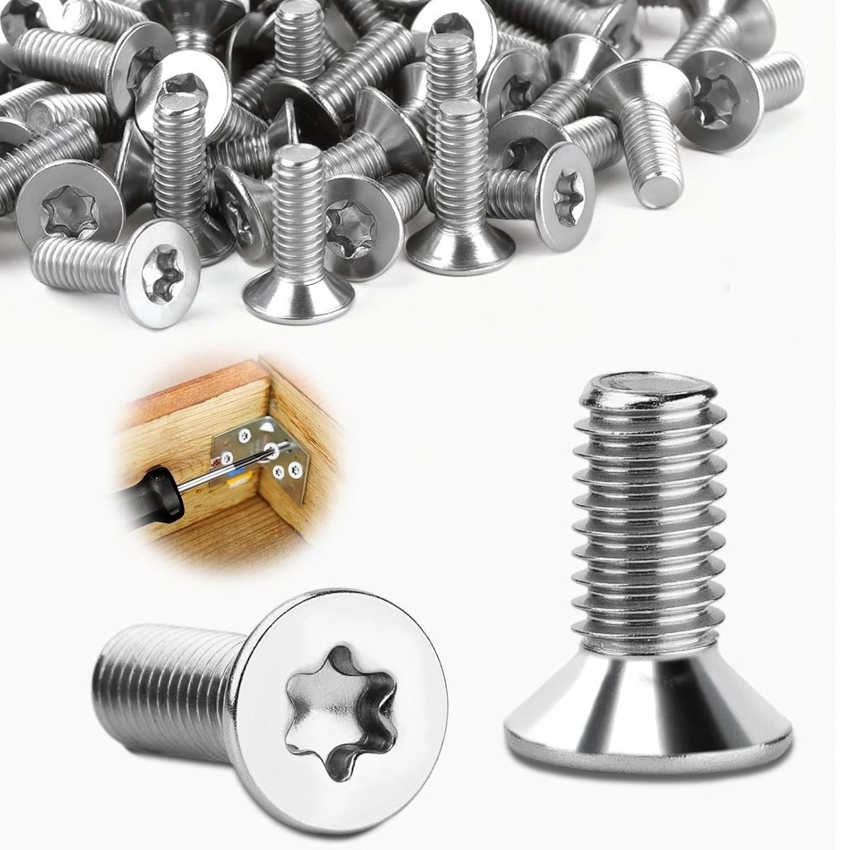Pack van 30 verzonken schroeven M4 x 12 mm, RVS A2 V2A, Torx en zeskant aandrijving voor houtbewerking