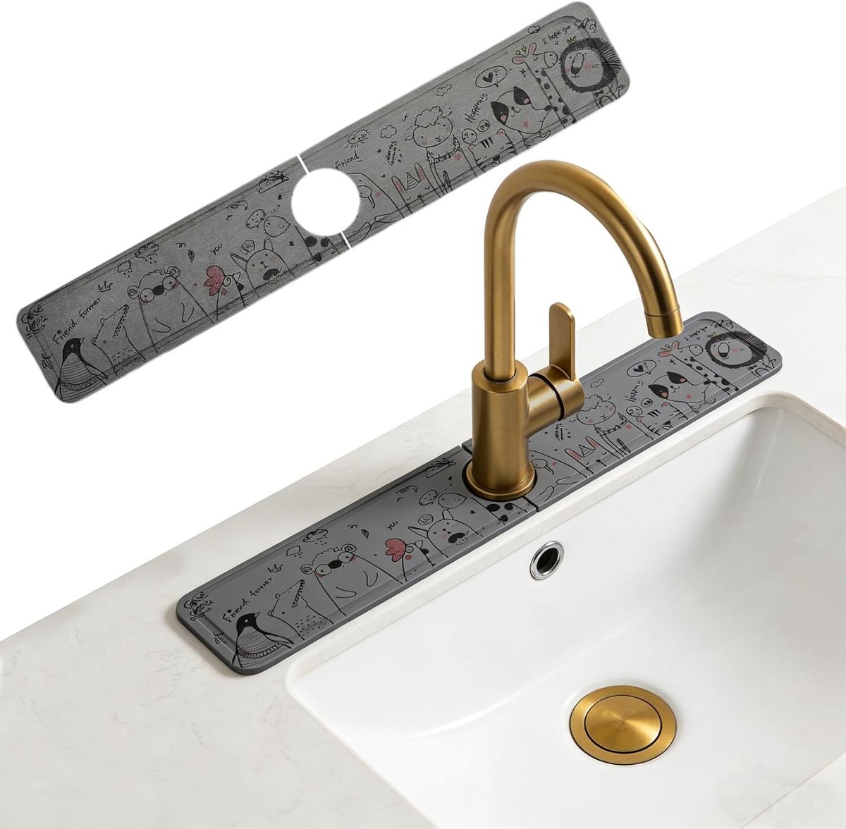 Afdruipmat voor gootsteen en waterkraan, sneldrogend en spatbescherming, 60 x 10 cm, ideaal voor keuken en badkamer