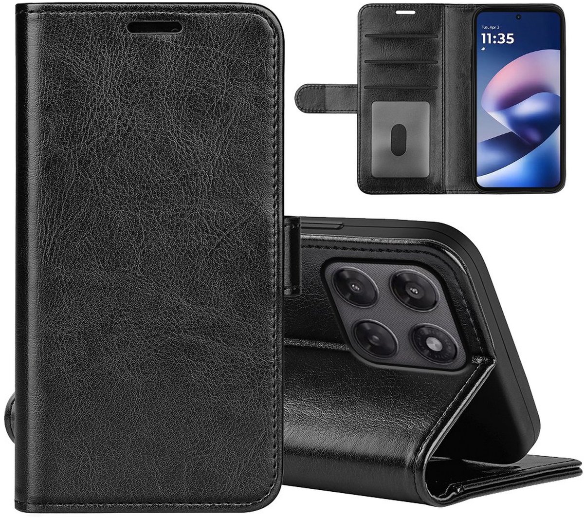 MobyDefend Hoesje - Geschikt voor Motorola Moto G37 / G47 - Wallet Book Case (Sluiting Achterkant) - Zwart