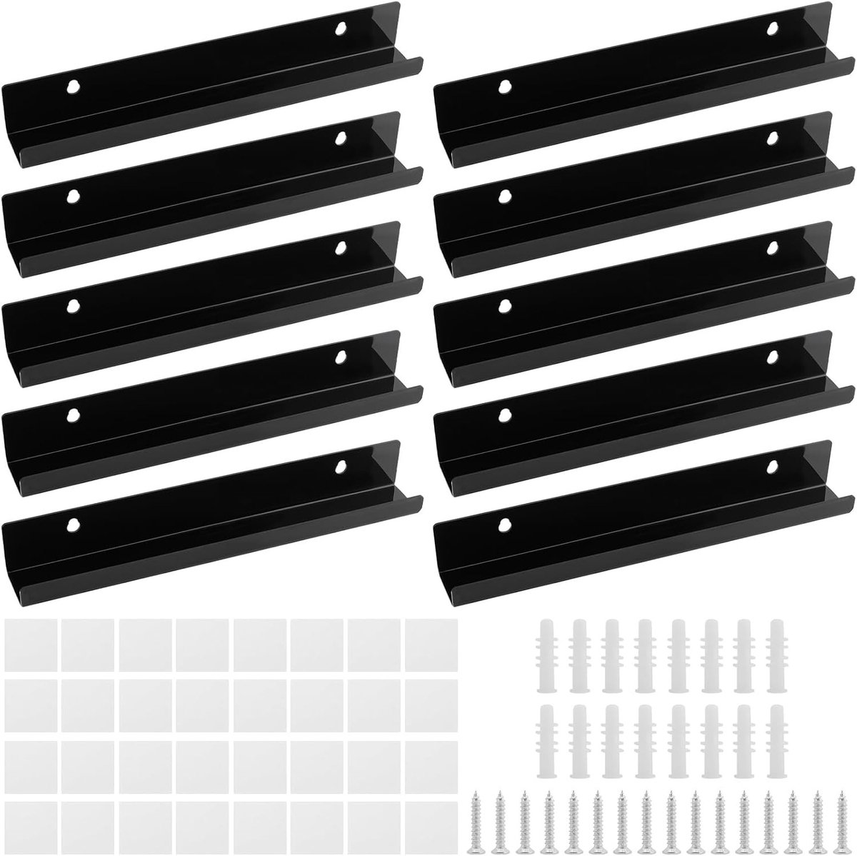 Vinyl Platenhouder Wandmontage - 10 Stuks 30cm Zwart, Floating Shelf voor Platen en Albums, Decoratieve Wanddecoratie