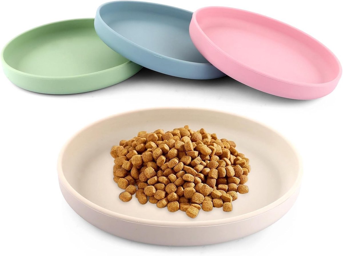 Set van 4 Kleurige Kattenvoeders, Plat Voerbakje en Waterbak voor Katten, 18 cm Breed, Silicone, Duurzaam en Makkelijk Schoon te Maken