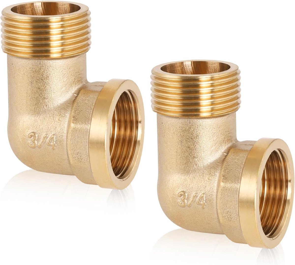 Hoekverbinder 90° voor wateraansluitingen, 3/4" interne en externe draad, 2 stuks, messing accessoires voor tuinslangen