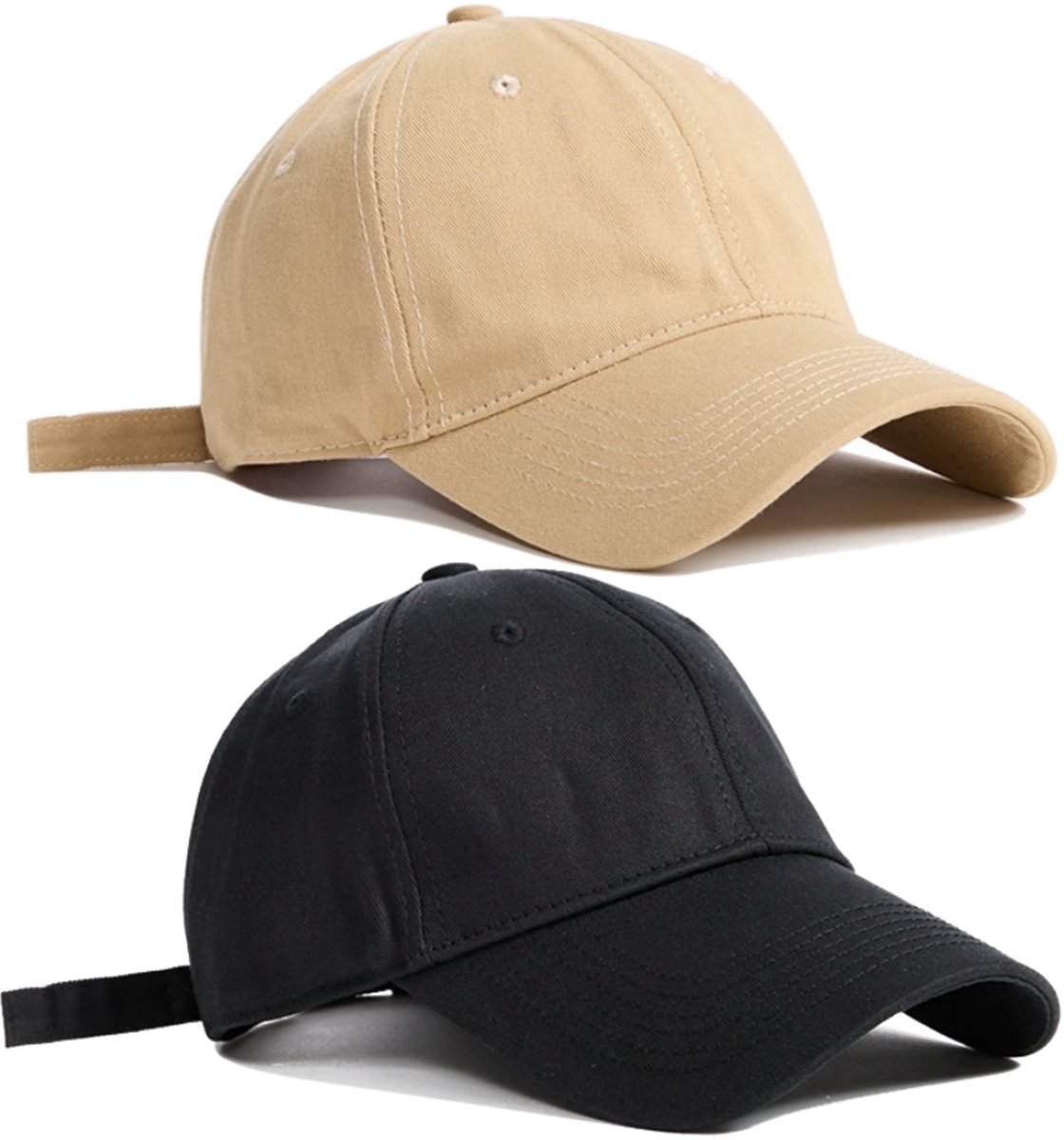 Set van twee baseballpetten, verstelbare maat, gemaakt van puur katoen, geschikt voor hardlopen, fitness en buitenactiviteiten, alle seizoenen, one size fits all, verkrijgbaar in zwart en kaki.