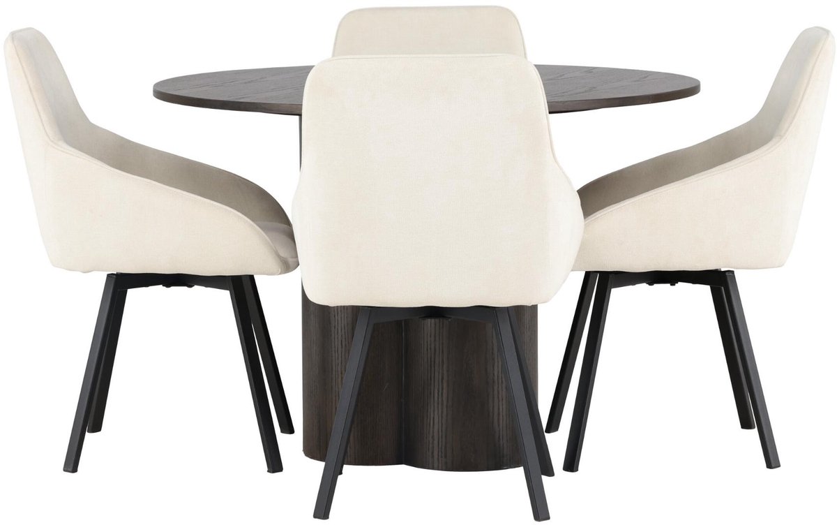 Olivia eethoek eettafel mokka 4 stoelen beige.