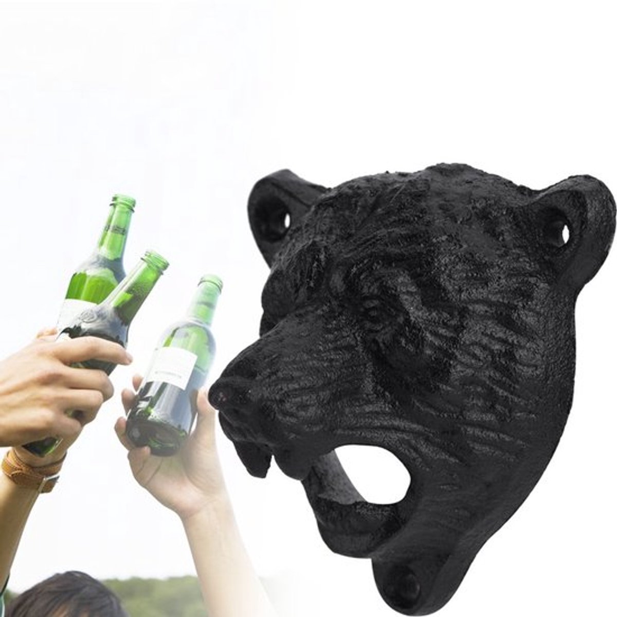 Handmatige Beer Type muur bier flesopener, zwarte muurgemonteerde fles bartending tool bieropener Gietijzeren flesdop openers decoratie voor bar, keuken