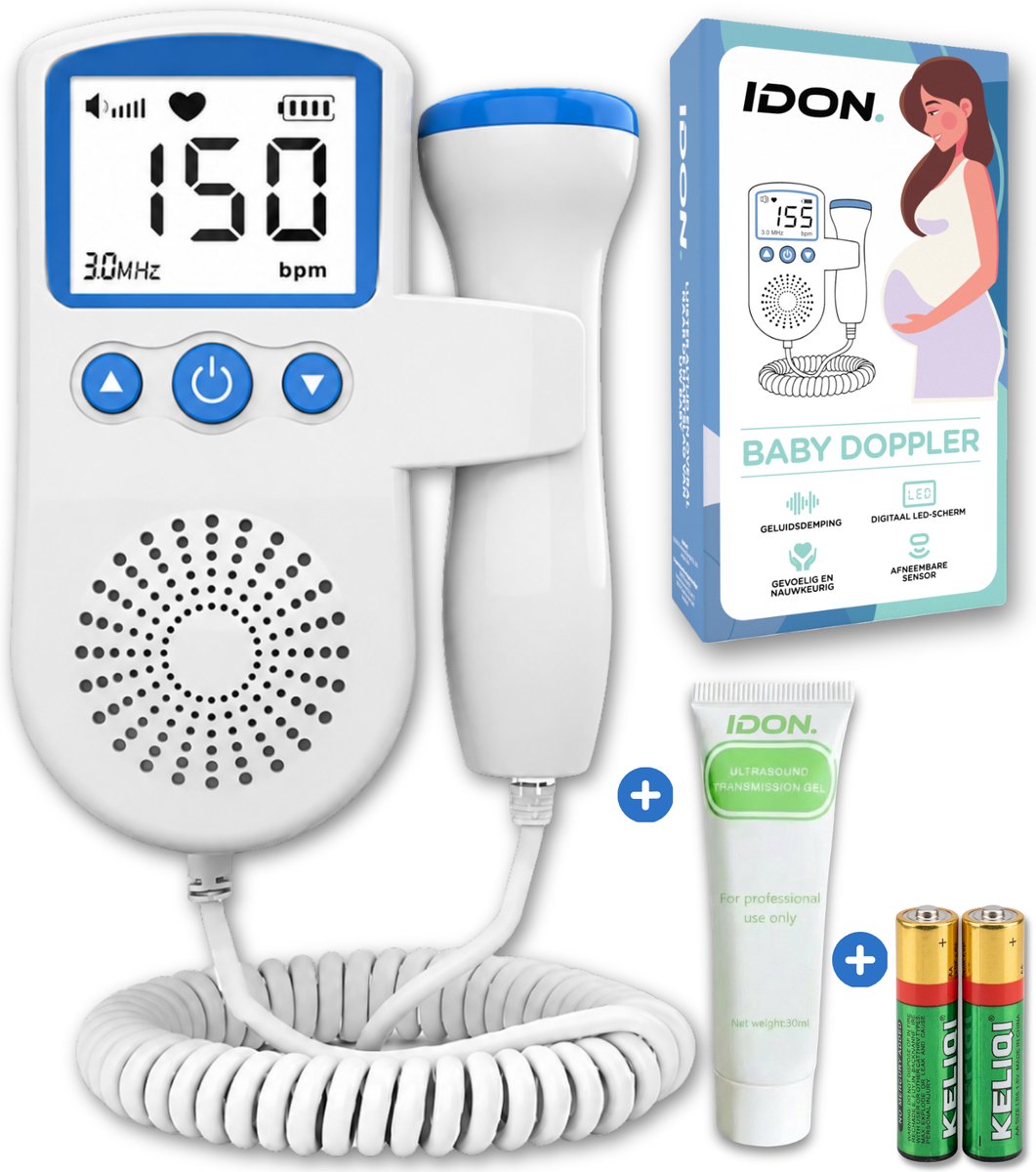 IDON® Doppler - Inclusief Ultrasound Gel - Echo Apparaat - Hartslag Beluisteren - Doppler Baby - Baby Hartje Monitor - Fetal Doppler- Jongen & Meisje - Zwangerschapscadeau