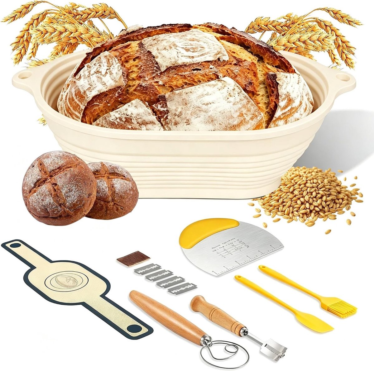 Zuurdesem Starterset - Siliconen Broodrijsmand Set - Compleet met Accessoires - Ruimtebesparend - Voor Beginners en Professionals