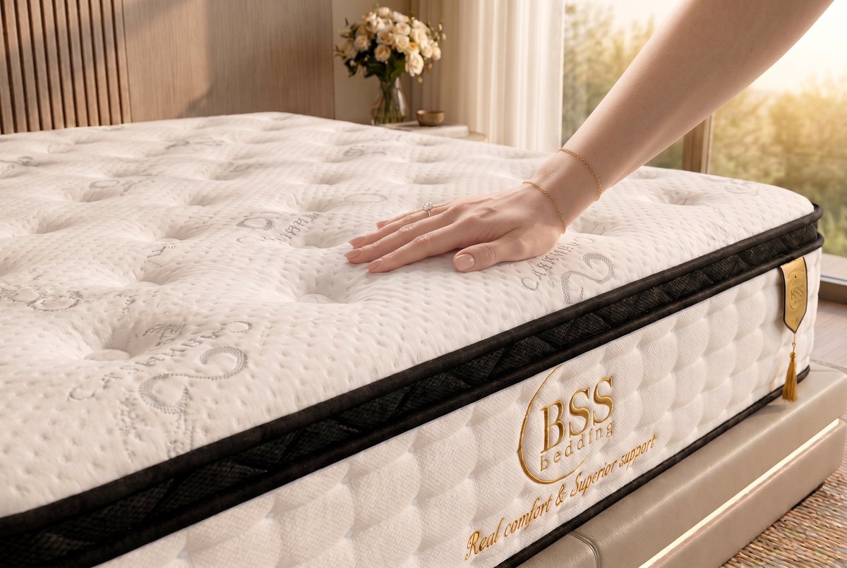 BSS Bedding Paris - Pocketvering Matras met Topper 200x200 cm - Inclusief Kussen - Orthopedisch - H3 Medium - 7 Zones - 32 cm Hoog - Rolmatras