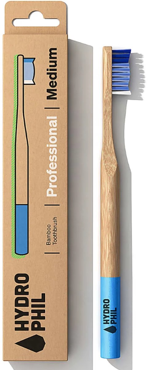 Hydrophil Premium Tandenborstel Bamboe Medium 1 stuks - plasticvrij, vegan, dierproefvrij, BPA-vrij, voor volwassenen, handvat bamboe