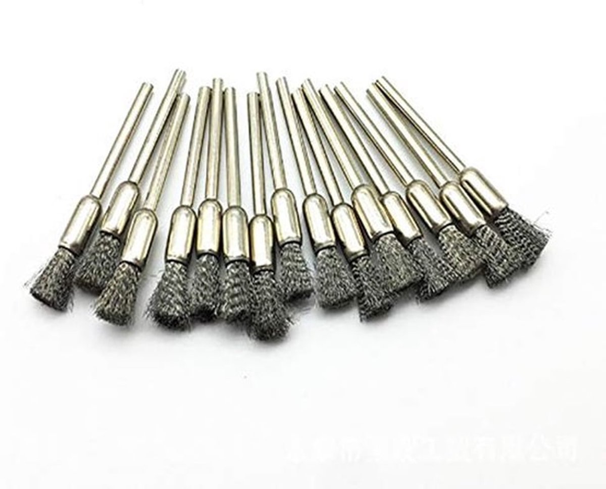 15-delige Staaldraadborstel Wiel Schurende Polijsten Set Voor Rotary Tool Dremel Accessoires Kit, 3 Types, Zilver