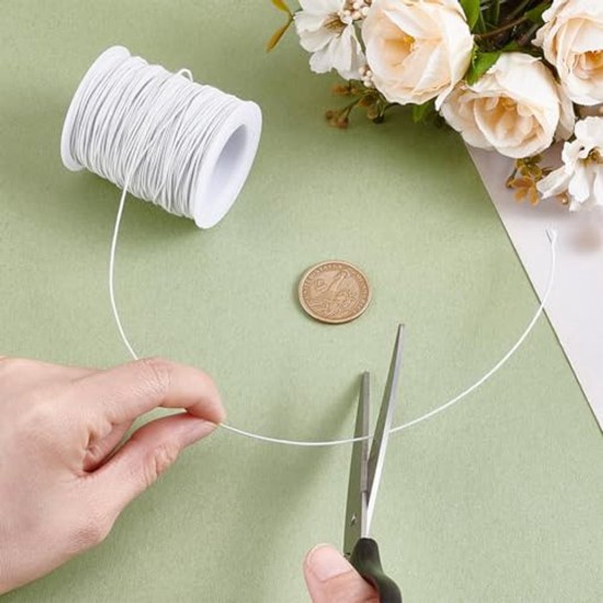 100 yards bloemengaren, 18 gauge katoen omhuld met een ijzeren steel voor hoedenmakerij, garen voor naaiaccessoires, accessoires voor randproductie, spirituswit