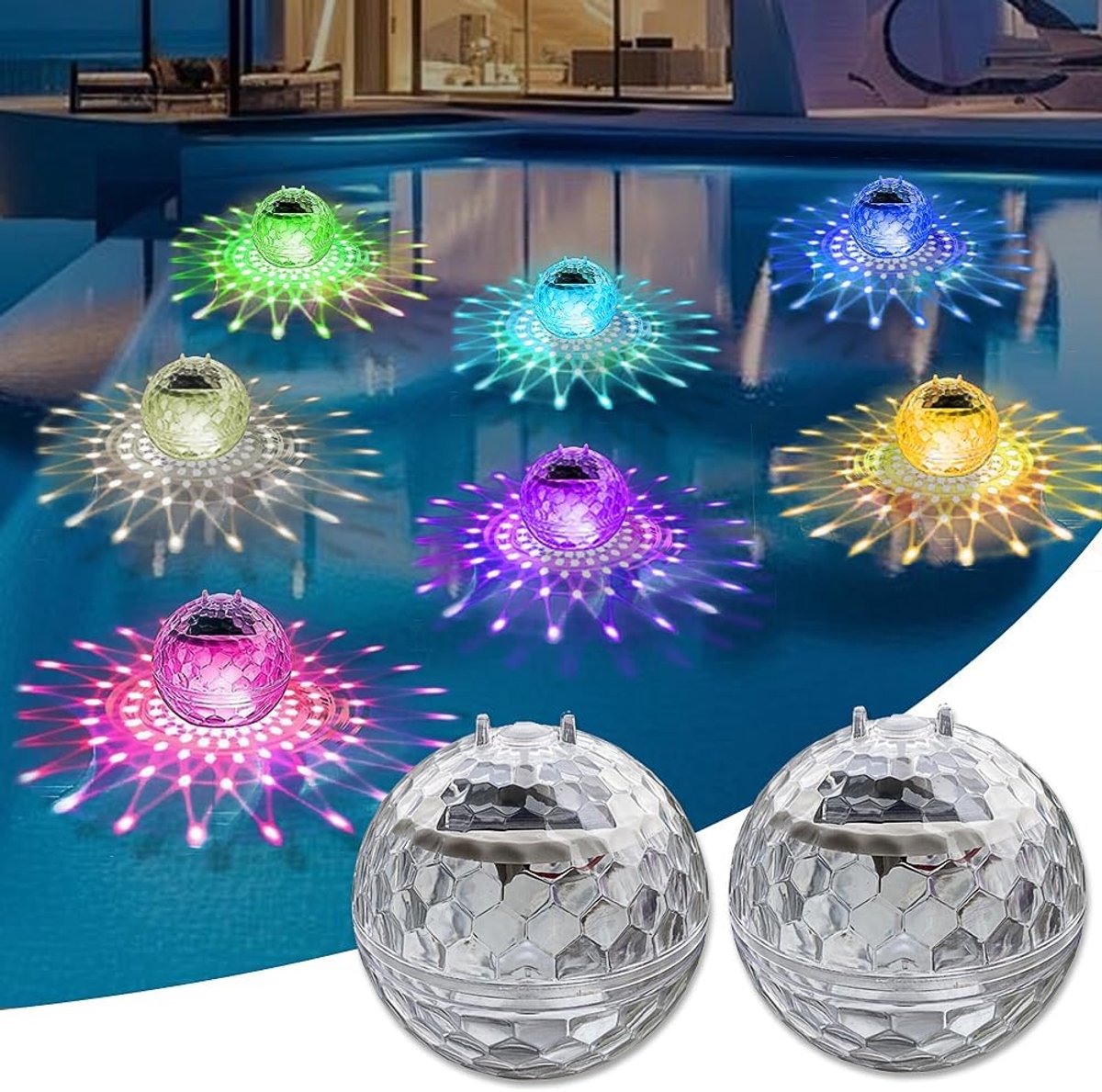 KZQ Drijvende Zonne Led Zwembadverlichting 2 Stuks 7 Kleuren Onderwaterlampen Voor Zwembad En Vijver