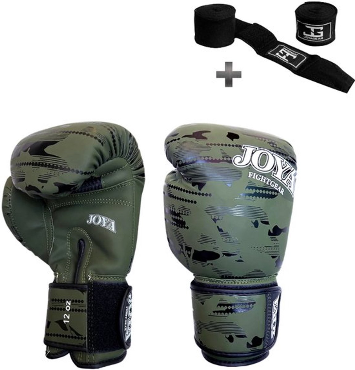 Joyagear Kickbokshandschoenen Camo V2 – Groen – PU Leer – 8 oz – Voor Kinderen & Volwassenen – Boksen & Kickboksen - Inclusief Bandage