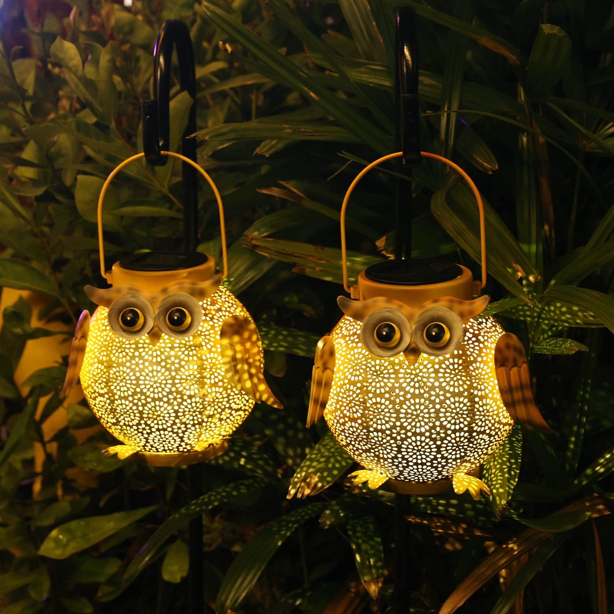 Solar hanglamp - set van 2 uilenpatroon waterdicht metaal decoratieve buitenverlichting voor terras hal gang tuin nachtverlichting